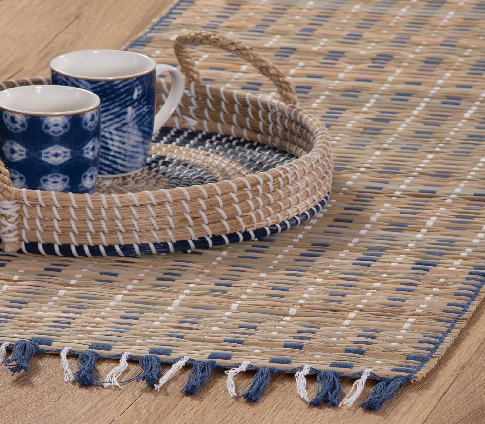 Runner Nef-Nef Straw 45X150 Natural/Blue