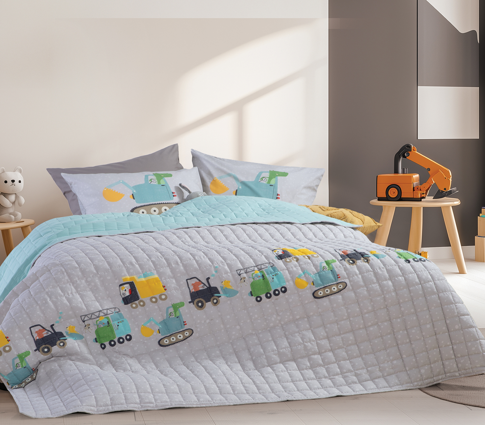 Παιδικό Κουβερλί Μονό Nef-Nef Homeware  Fun At Work 180x240 Grey