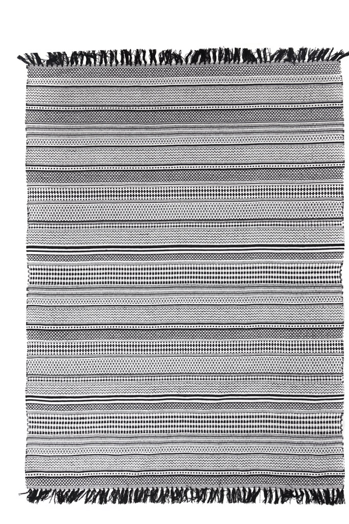 Χαλι Royal Carpet Urban Cotton Kilim Samaira Black White -  070x140 cm 