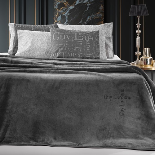 Κουβέρτα Βελουτέ Yπέρδιπλη Guy Laroche 220X240 Logo Anthracite