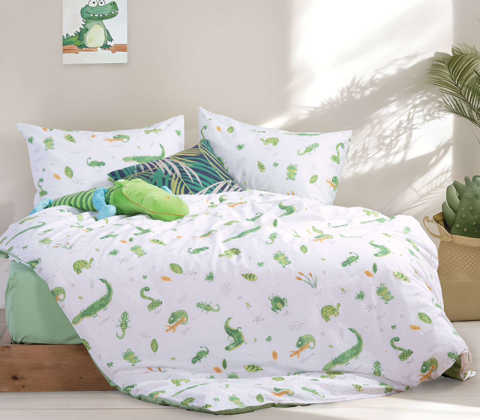 Παιδικά Σεντόνια Nef-Nef Homeware (Σετ) Cute Reptiles 170x260 White/Green