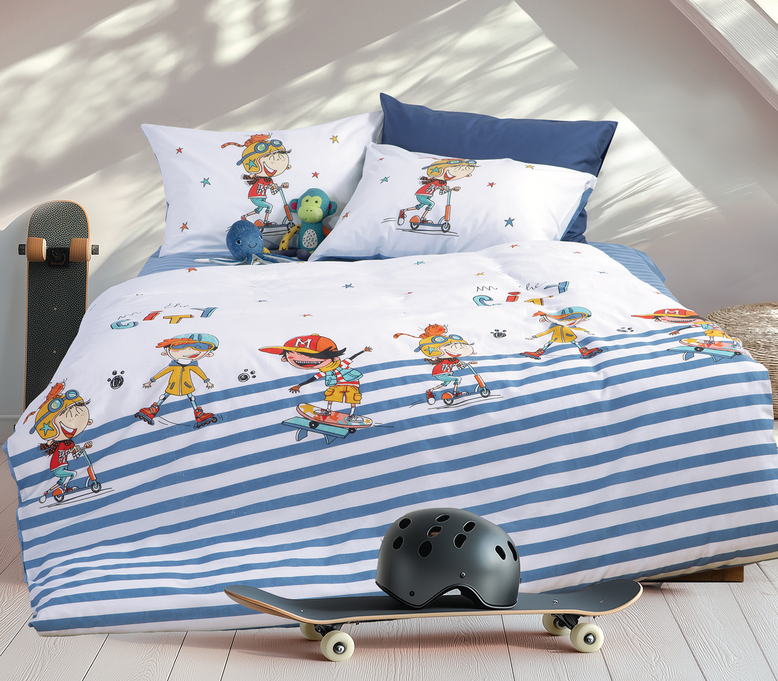 Παιδικά Σεντόνια Nef-Nef Homeware (Σετ) In The City 170x260 White/Blue