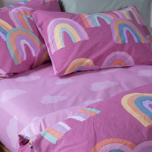 Παιδικά Σεντόνια Nef-Nef Homeware Μονά (Σετ) με Λάστιχο Rainbow Mood Fuchsia 170x260