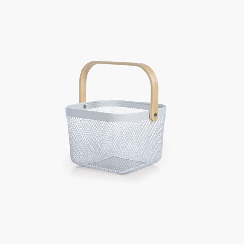 Καλάθι Μεταλλικό Με Ξύλινη Λαβή Nef-Nef Homeware Vista 24X24X17 White