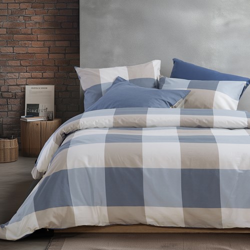 Σεντόνια King Size Nef-Nef Homeware (Σετ) Casual Check 240Χ270 Denim (με λάστιχο)