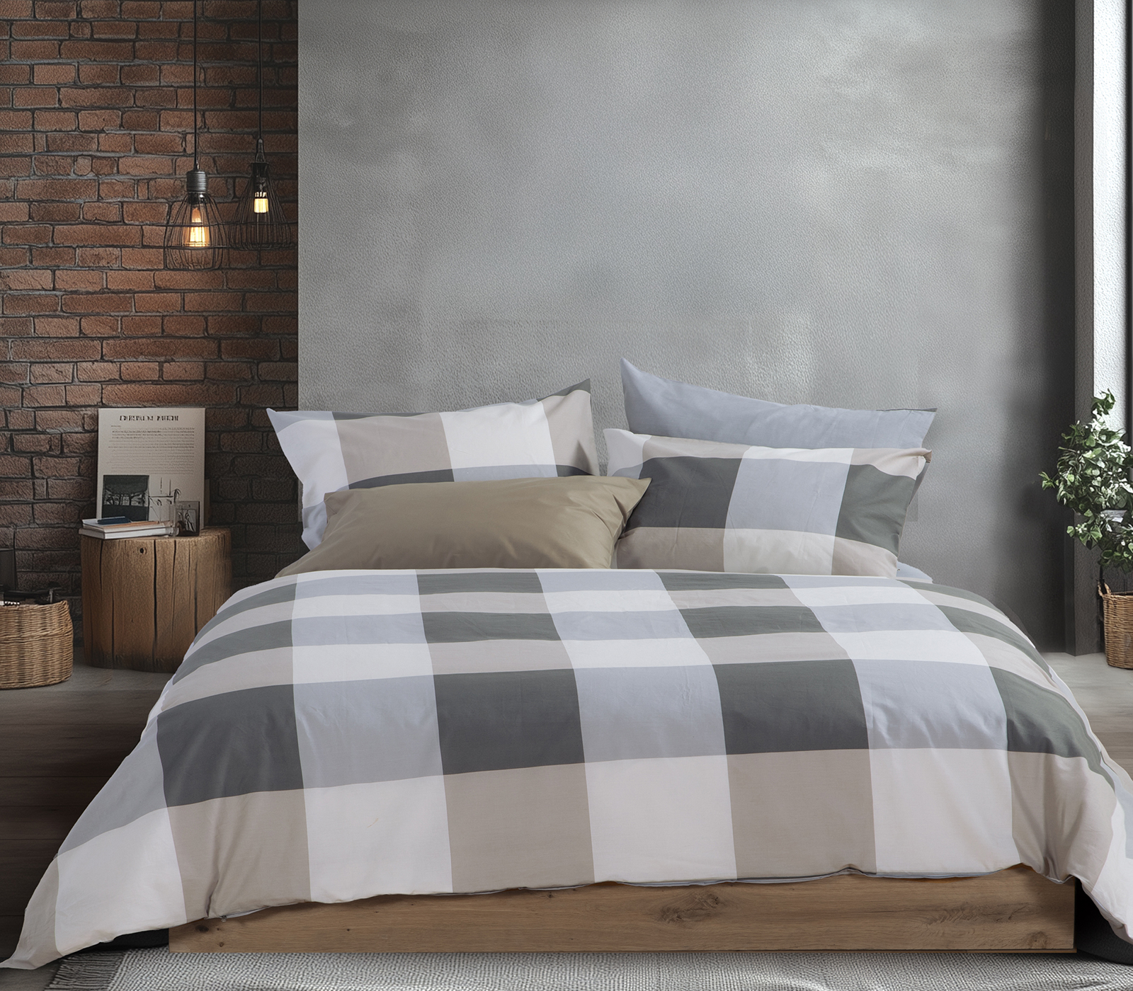 Σεντόνια Υπέρδιπλα Nef-Nef Homeware (Σετ)  Casual Check 240Χ270 Grey