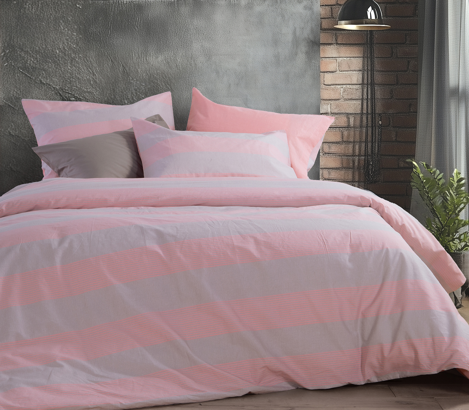 Σεντόνια Υπέρδιπλα Nef-Nef Homeware (Σετ) Casual Stripe 240Χ270 Peach
