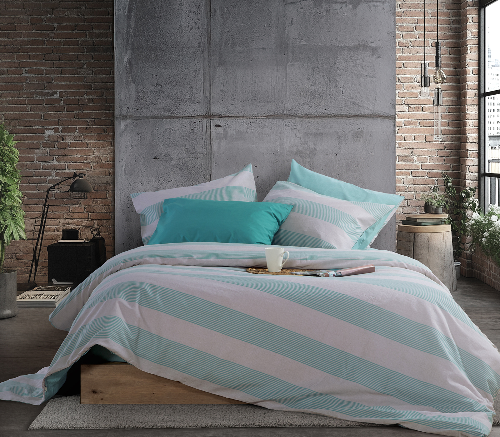 Σεντόνια Υπέρδιπλα Nef-Nef Homeware (Σετ) Casual Stripe 240Χ270 (με λάστιχο) Petrol