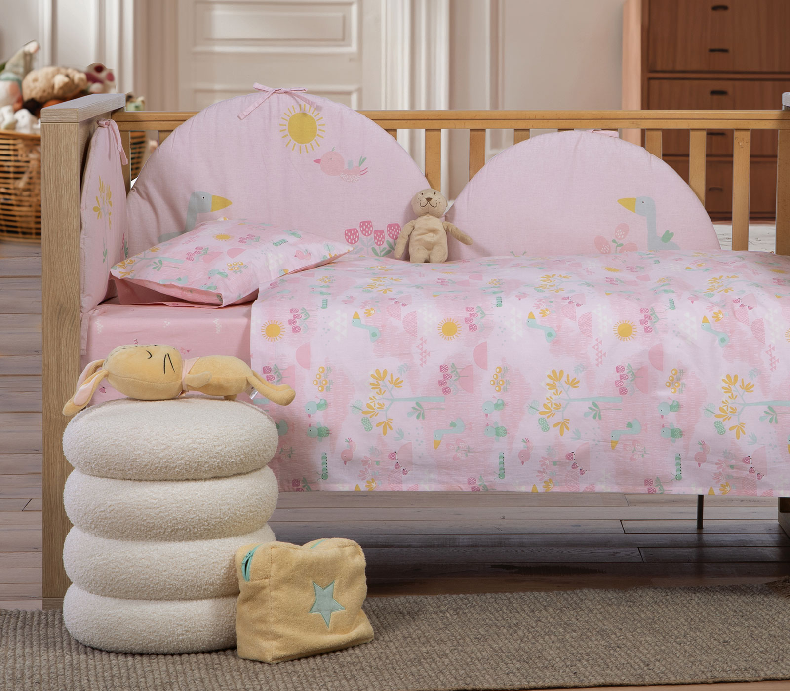 Βρεφικά Σεντόνια Κούνιας Nef-Nef Homeware (3ΤΜΧ) Spring Hapiness Pink