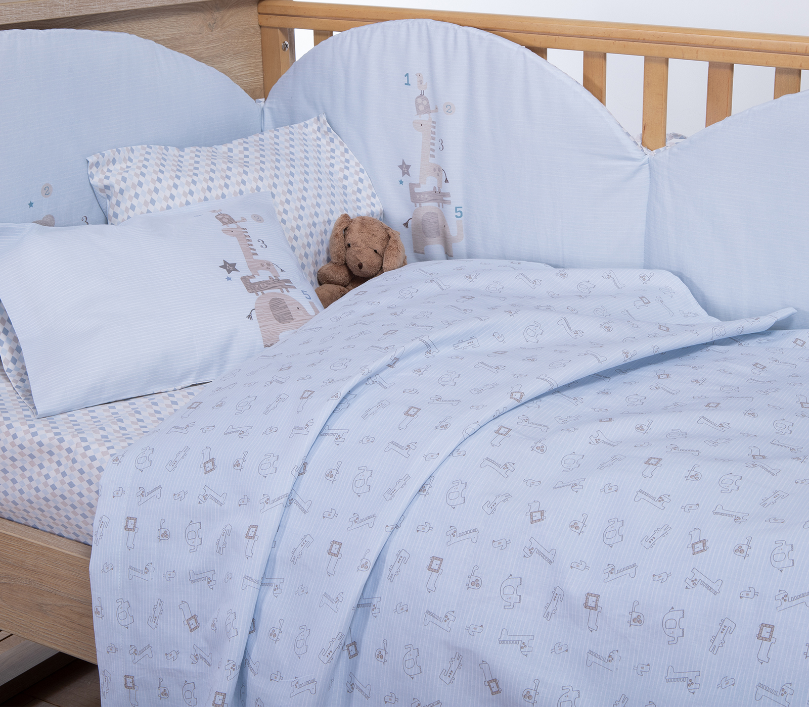 Βρεφικά Σεντόνια Κούνιας Nef-Nef Homeware (Σετ) Favorite Toys 120x170 L.Blue