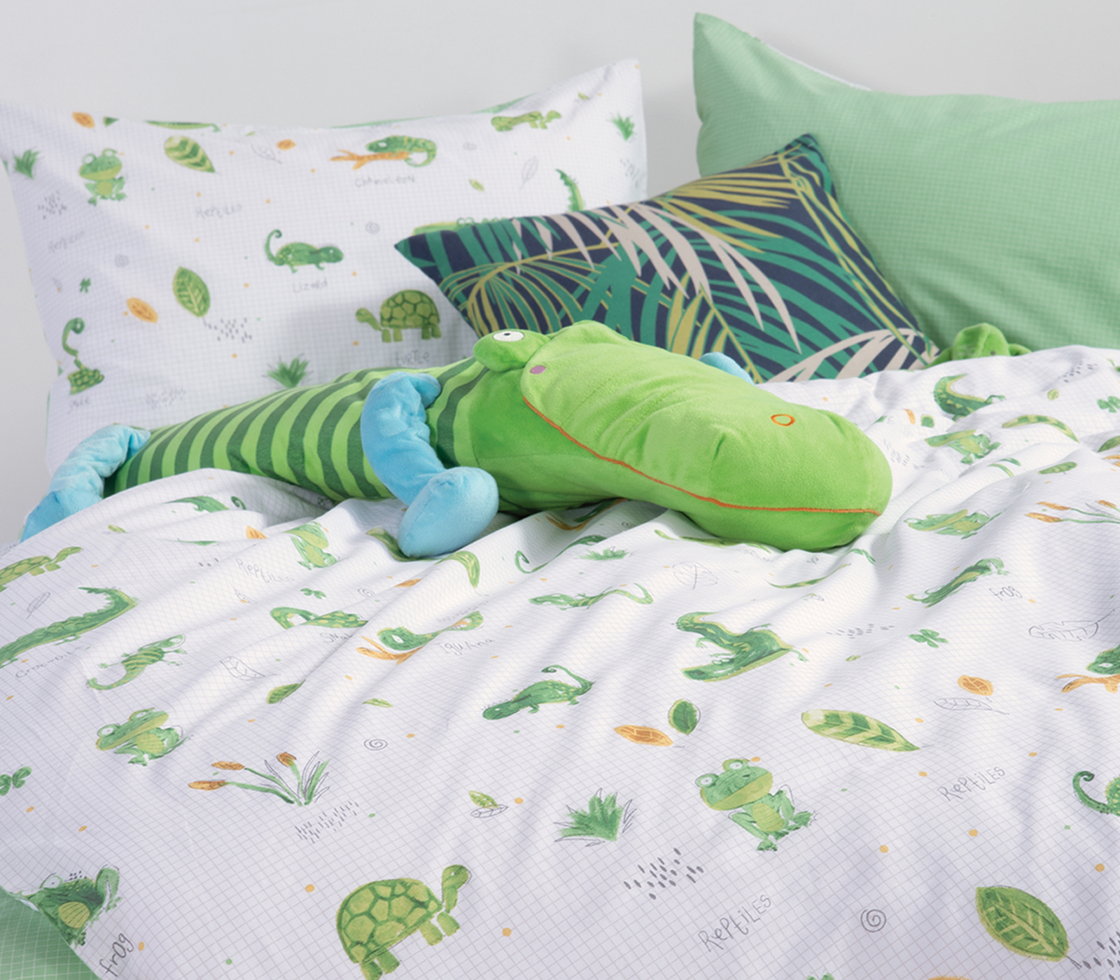 Παιδικά Σεντόνια Nef-Nef Homeware (Σετ) Cute Reptiles 170x260 White/Green