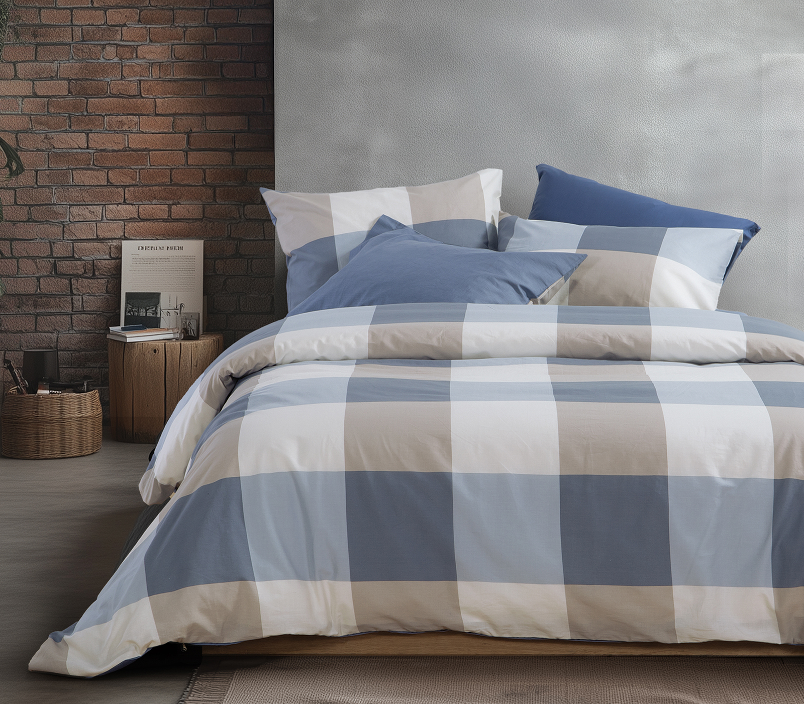 Σεντόνια Μονά Nef-Nef Homeware  (Σετ)  Casual Check 170x270 Denim  (με λάστιχο)