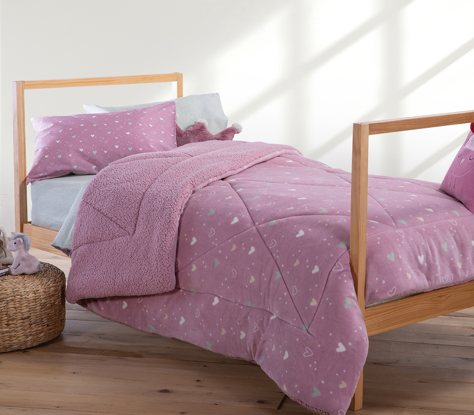 Παιδικό Κουβερτοπάπλωμα Μονό Nef-Nef Homeware Hearts Look Space 160X220 Rose