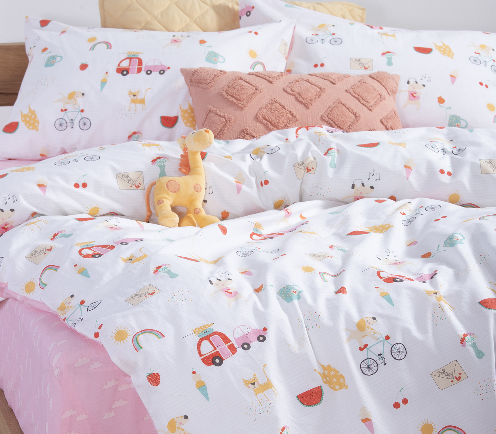Παιδικά Σεντόνια Nef-Nef Homeware (Σετ) Happy Today 170x260 White/Pink
