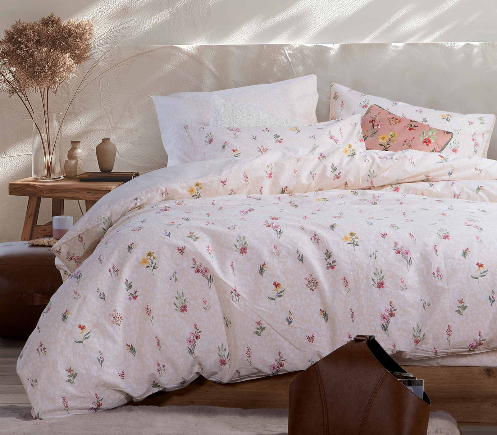 Σεντόνια Μονά Nef-Nef Homeware (Σετ) Με λάστιχο 170Χ270 Plant Ecru