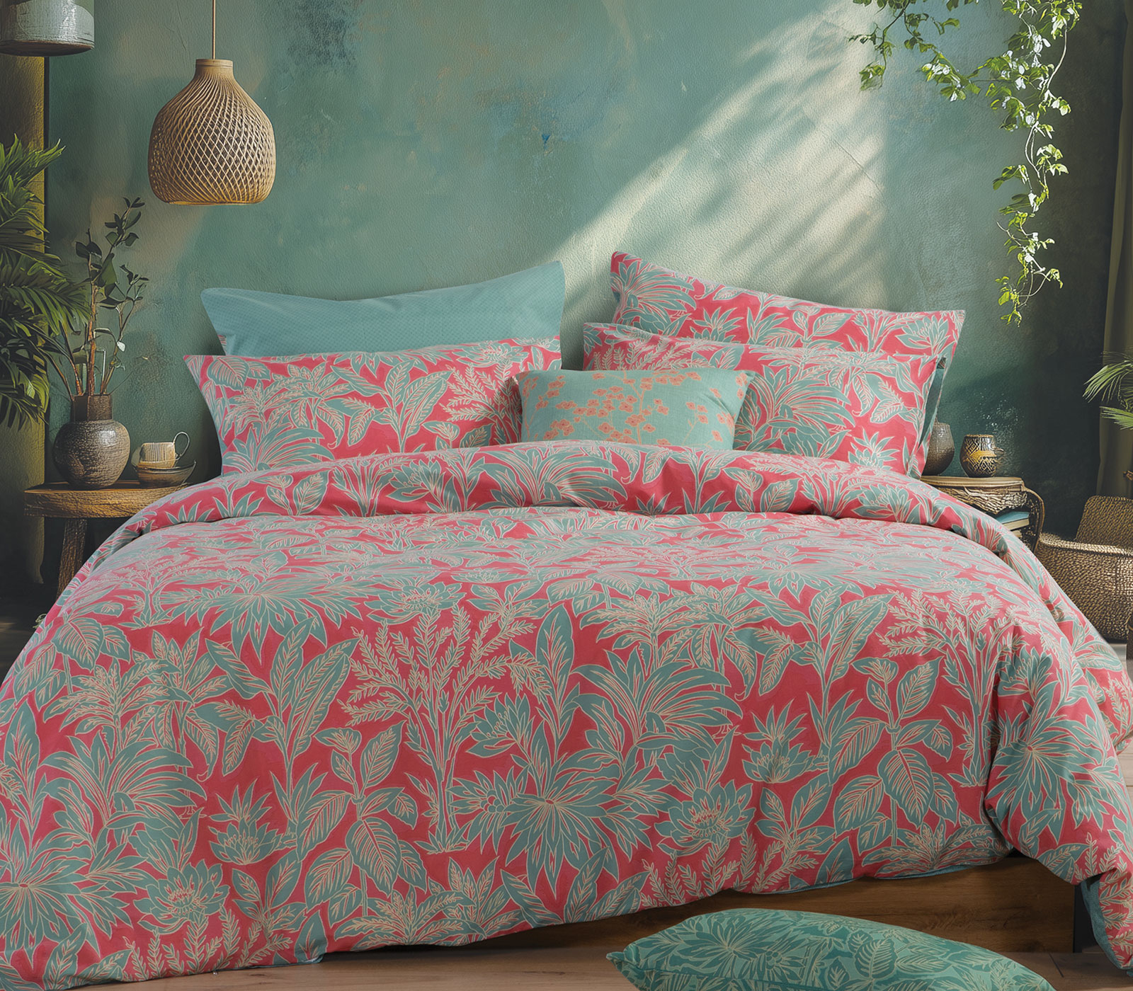 Σεντόνια Μονά Nef-Nef Homeware (Σετ) Charisma Green/Coral 170x270