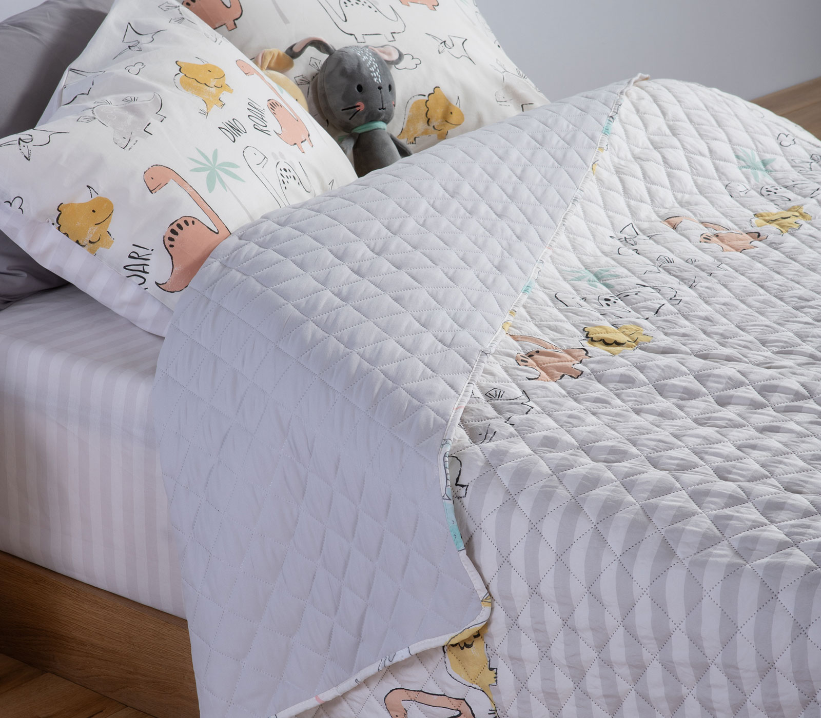 Παιδικό Κουβερλί Nef-Nef Homeware Dinosaur Art 180X240 Ecru/Grey