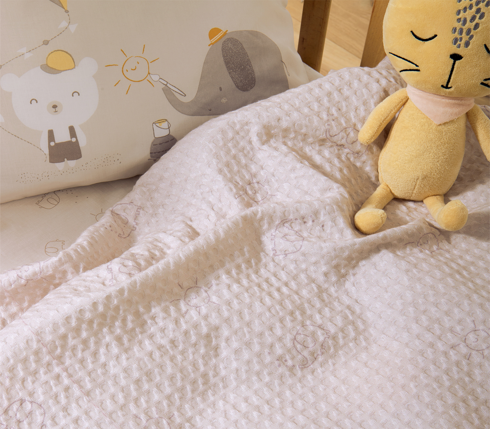 Πικέ Βρεφική Κουβέρτα Κούνιας Nef-Nef Homeware Happy Days 110X150 Greige