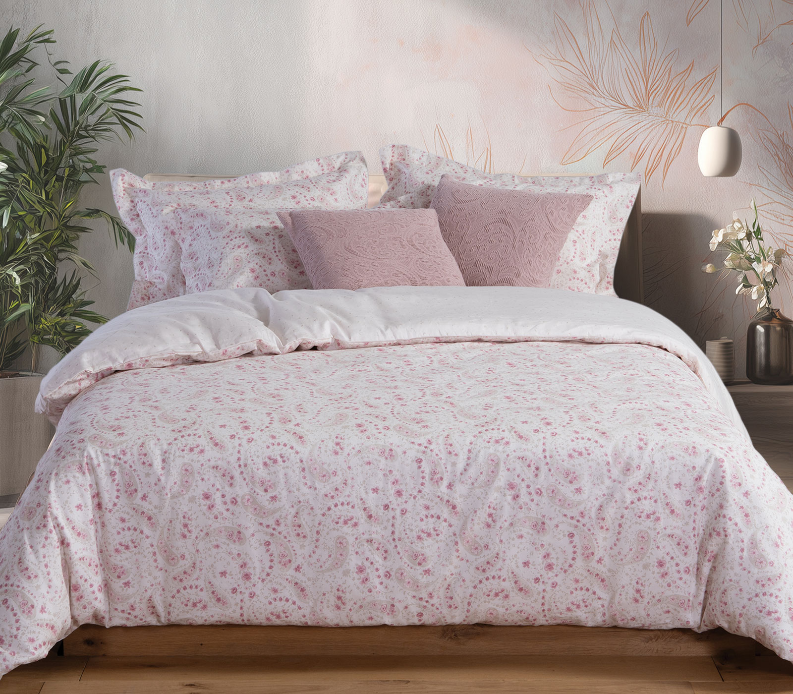 Παπλωματοθήκη Υπέρδιπλη Nef-Nef Homeware ( Σετ) Mirelle Ecru/Pink 240X230