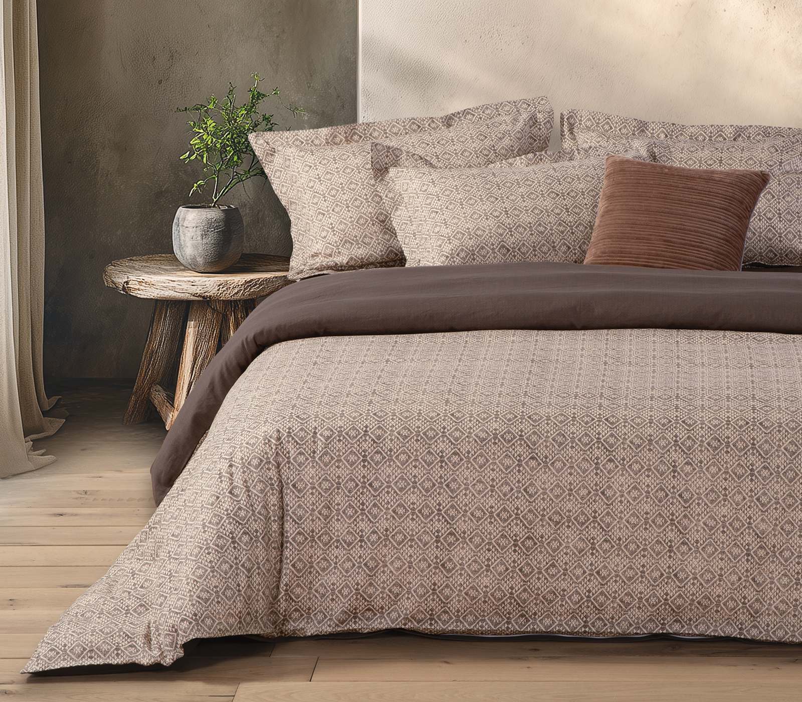 Παπλωματοθήκη Υπέρδιπλη Βαμβακοσατέν Nef-Nef Homeware (Σετ) Cardynal 240x230 Beige/Grey