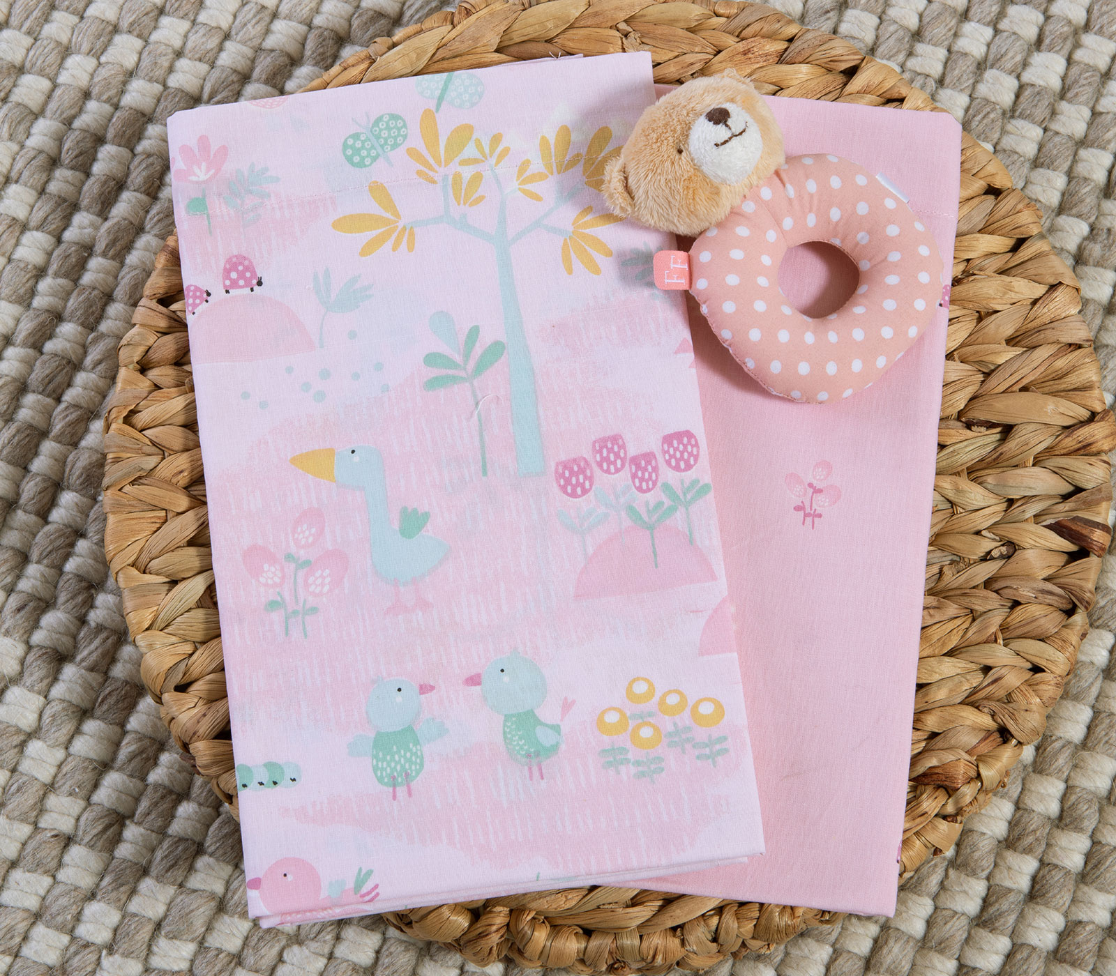 Βρεφικά Σεντόνια Λίκνου Nef-Nef Homeware (2ΤΜΧ) Spring Hapiness Pink