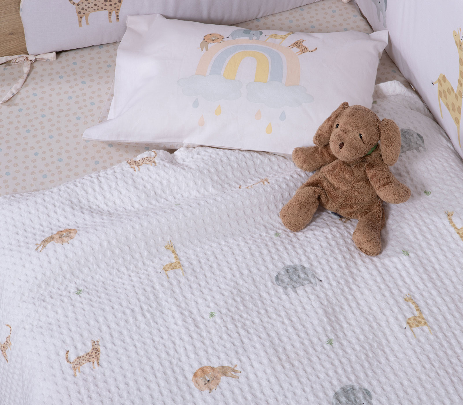 Βρεφική Κουβέρτα Πικε Nef-Nef Homeware Jungle In Motion 80X110 Ecru