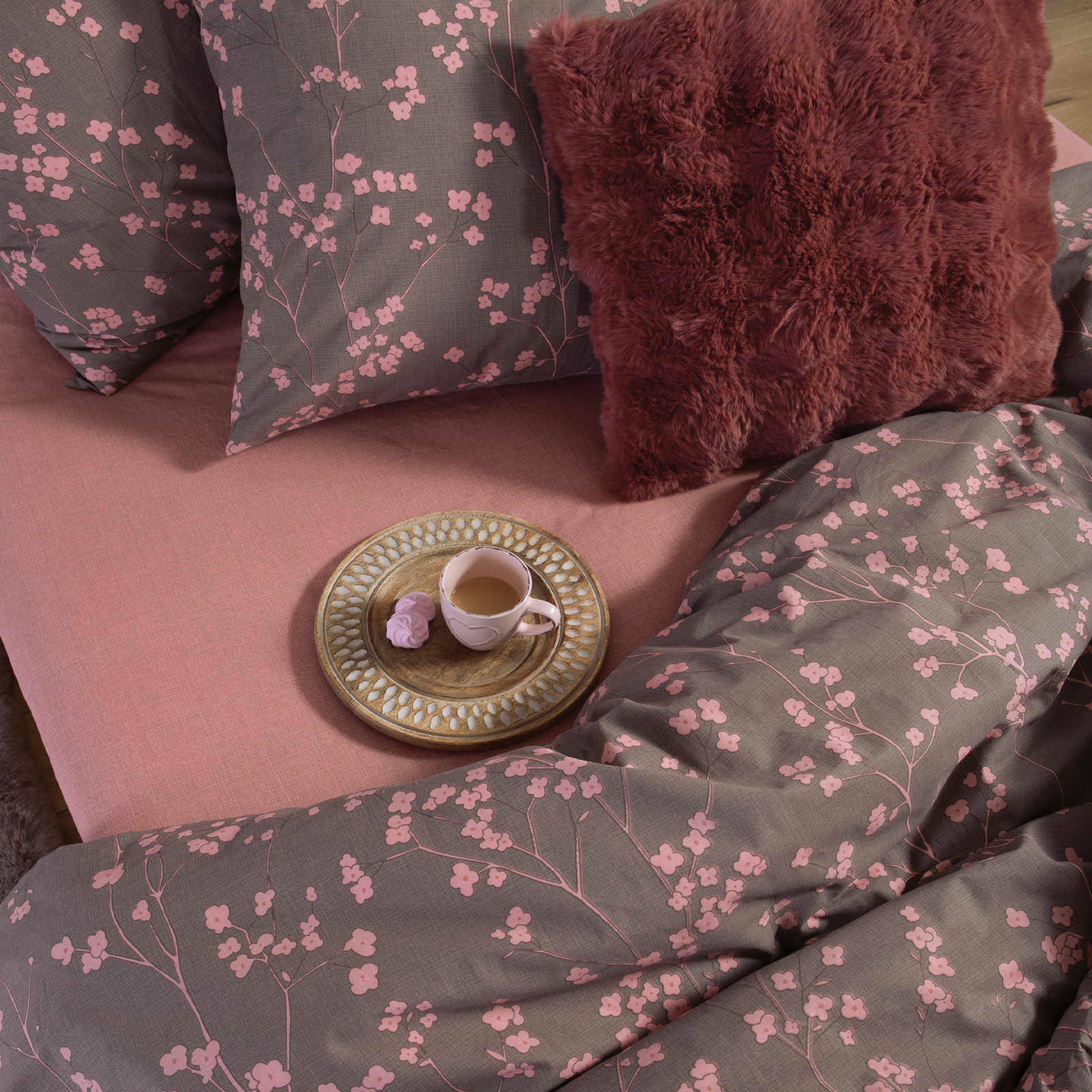 Σεντόνια Υπέρδιπλα Nef-Nef Homeware (Σετ) Βαμβακερά Floriva 240Χ270 Βrown