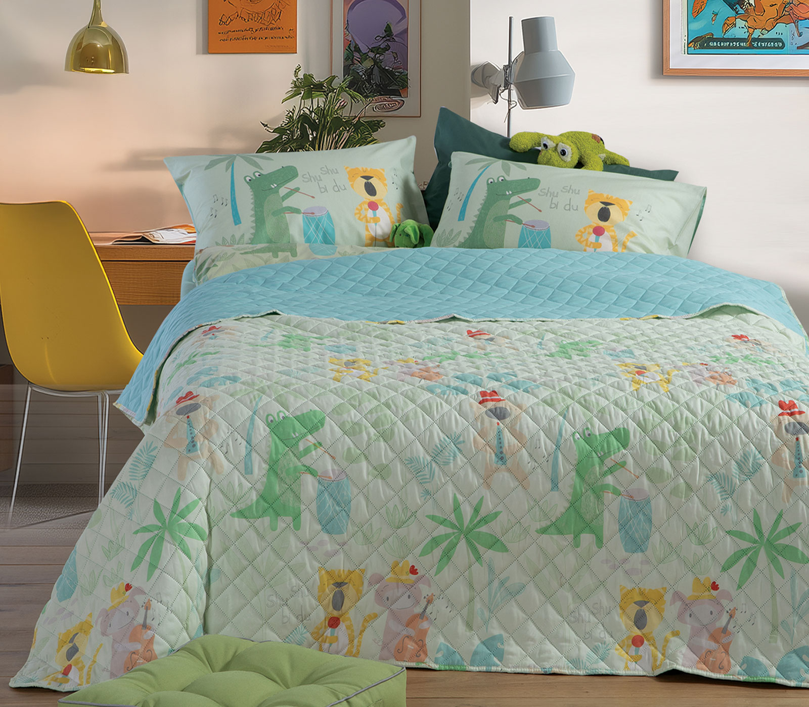 Παιδικό Κουβερλί Nef-Nef Homeware Jungle Music 180X240 Green 