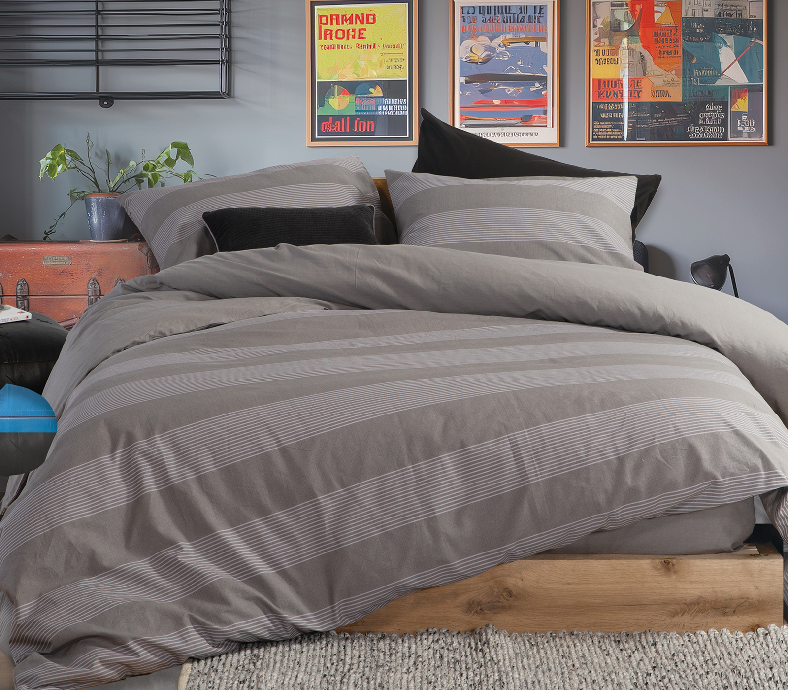 Σεντόνια King Size Nef-Nef Homeware (Σετ) με λάστιχο Casual Stripe 270x270 D.Grey