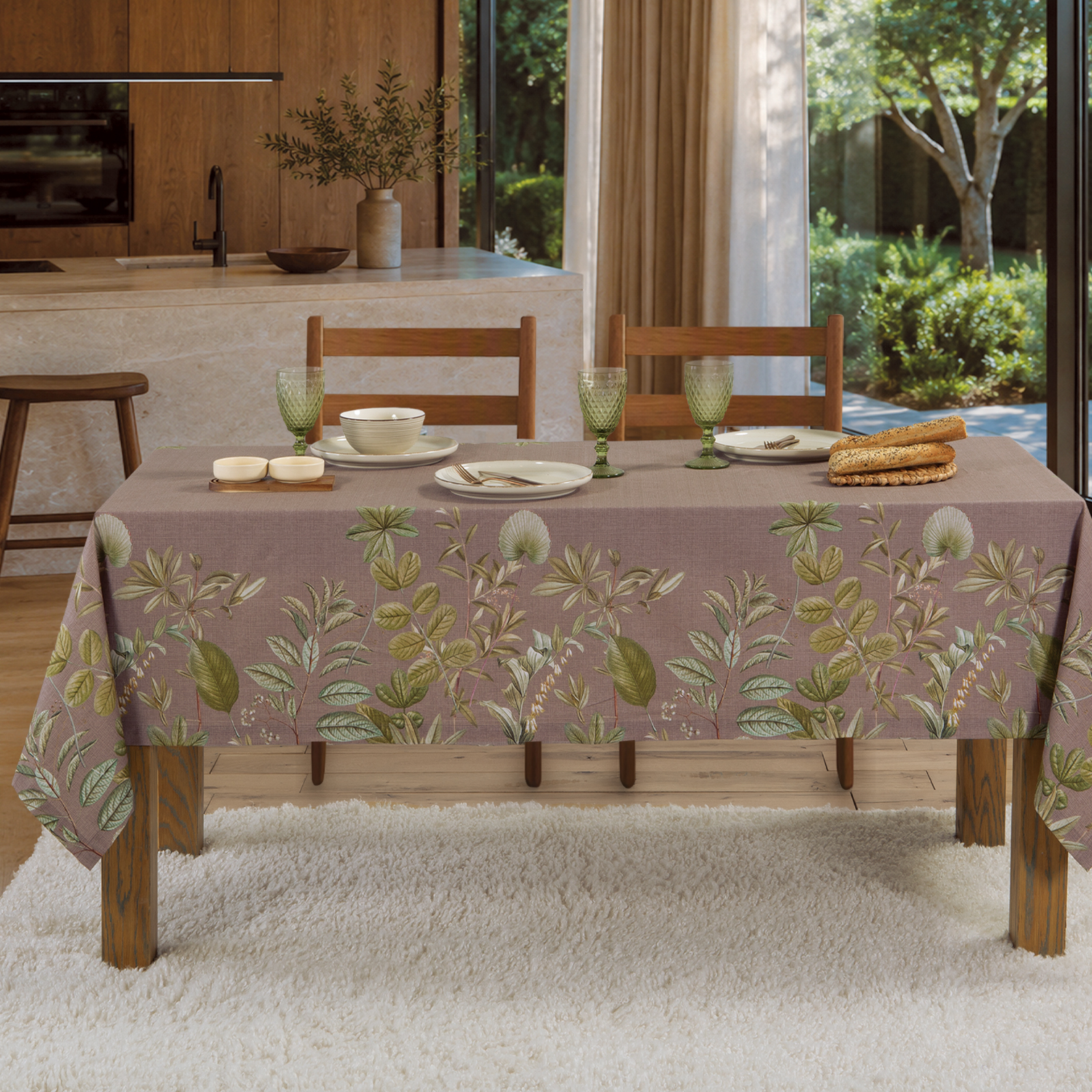 Τραπεζομάντηλο Nef-Nef Homeware Flora 140x140 Βrown