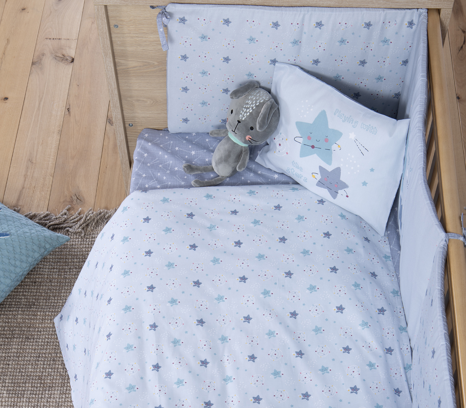 Βρεφικά Σεντόνια Κουνιας Nef-Nef Homeware Explore The Universe L.Blue