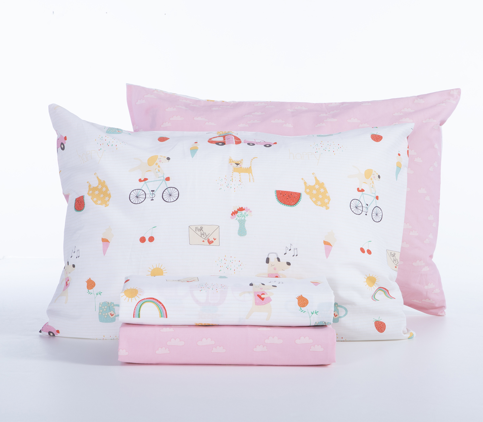 Παιδικά Σεντόνια Nef-Nef Homeware (Σετ) Happy Today 170x260 White/Pink