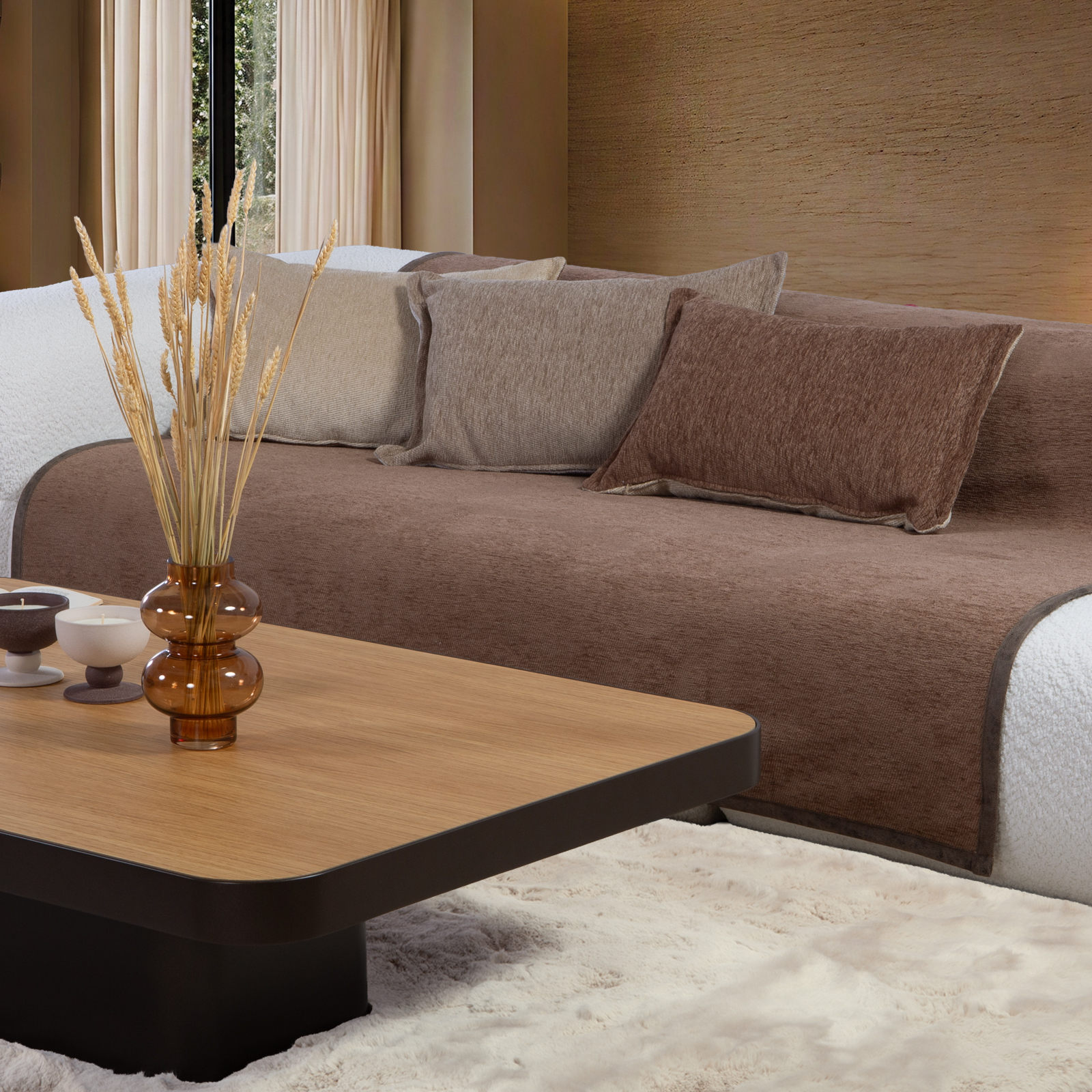 Ριχτάρι Τετραθέσιου Καναπέ Nef-Nef Homeware Διπλής Όψεως Tanger 26 180x350 BROWN/ECRU 