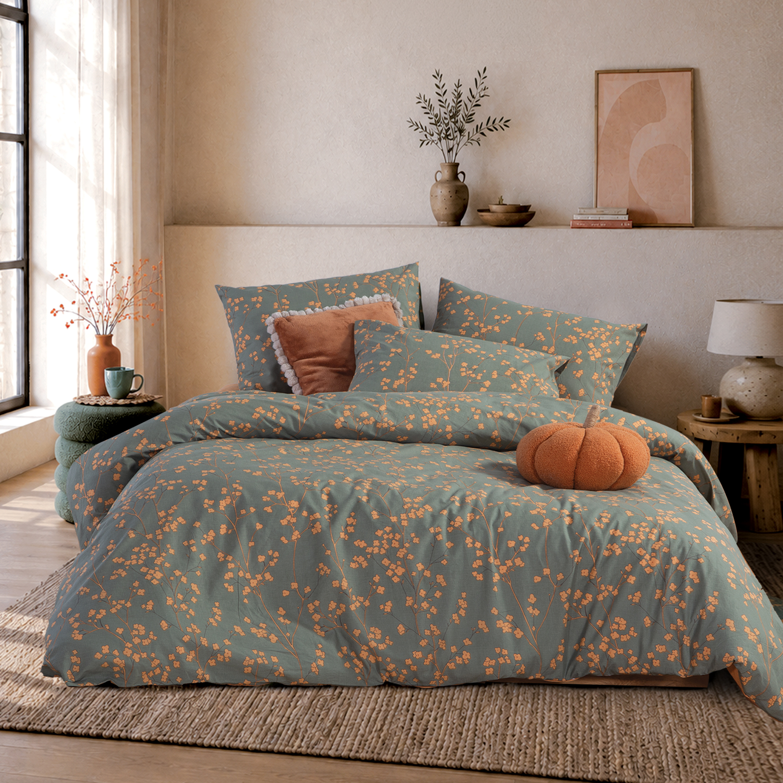 Σεντόνια Υπέρδιπλα Nef-Nef Homeware (Σετ) με Λάστιχο Floriva 240Χ270 Green