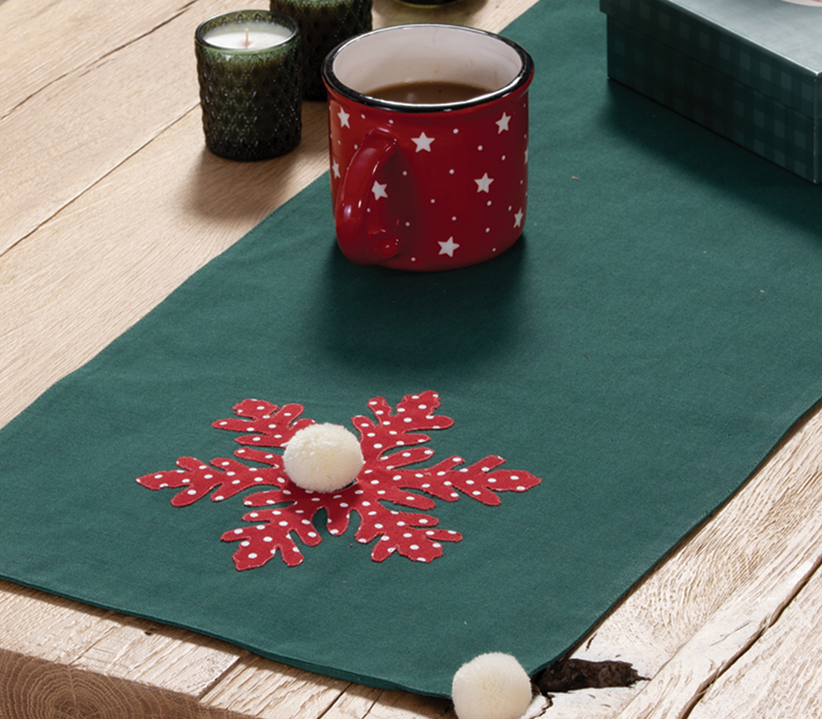 Χριστουγεννιάτικη Τραβέρσα Nef-Nef Happy Snowflake 33X150 Green