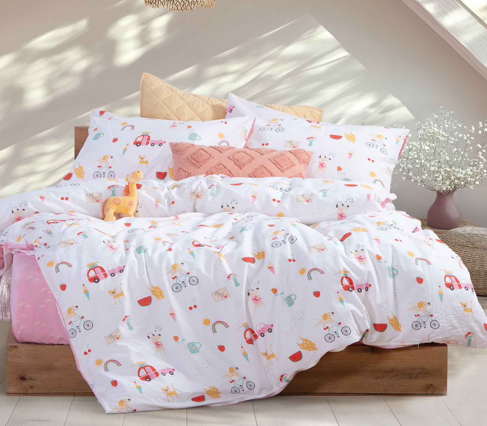 Παιδικά Σεντόνια Nef-Nef Homeware (Σετ) Happy Today 170x260 White/Pink