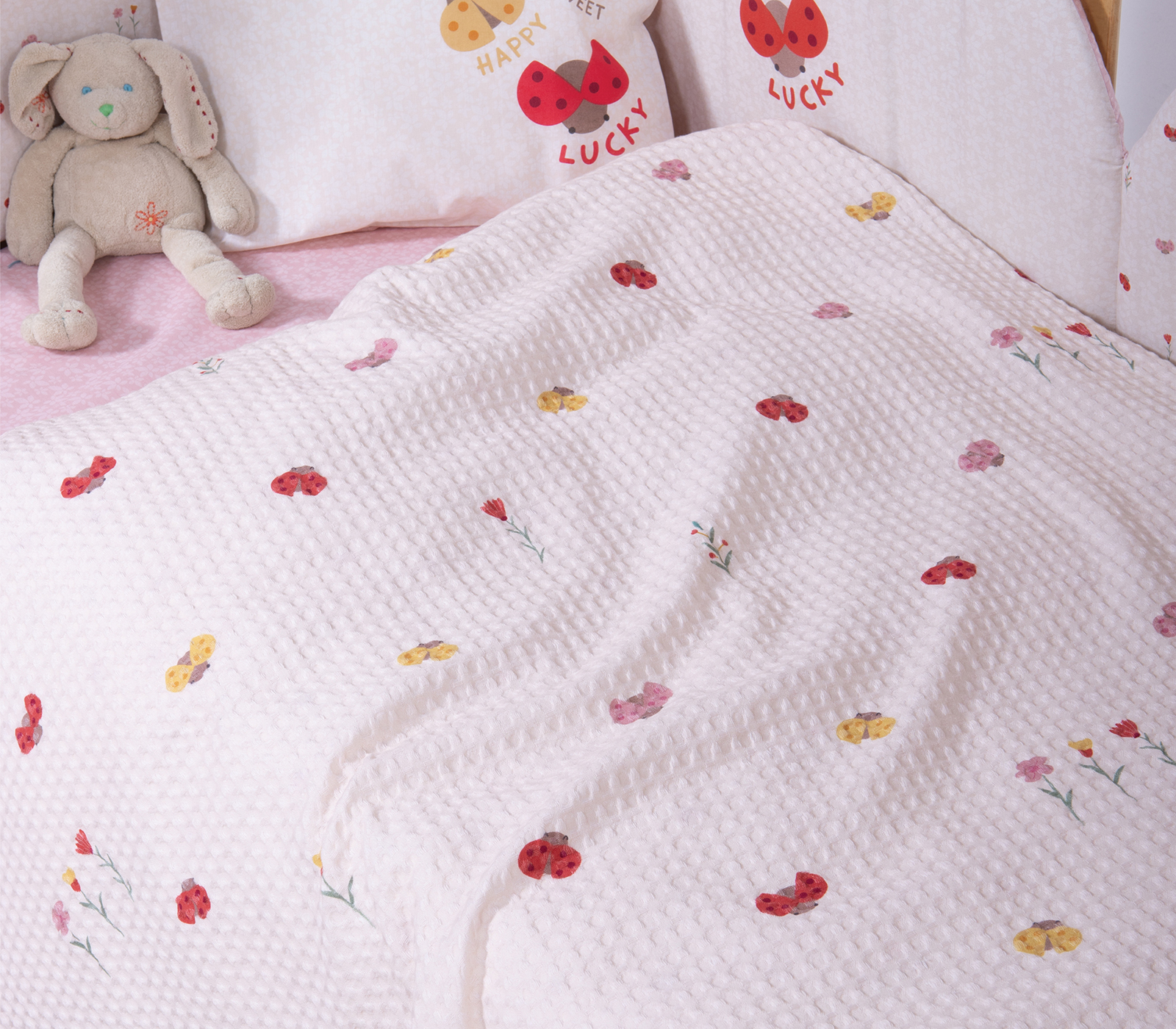 Πικέ Βρεφική Κουβέρτα Κούνιας Nef-Nef Homeware Lady Bugs 110X150 Ecru