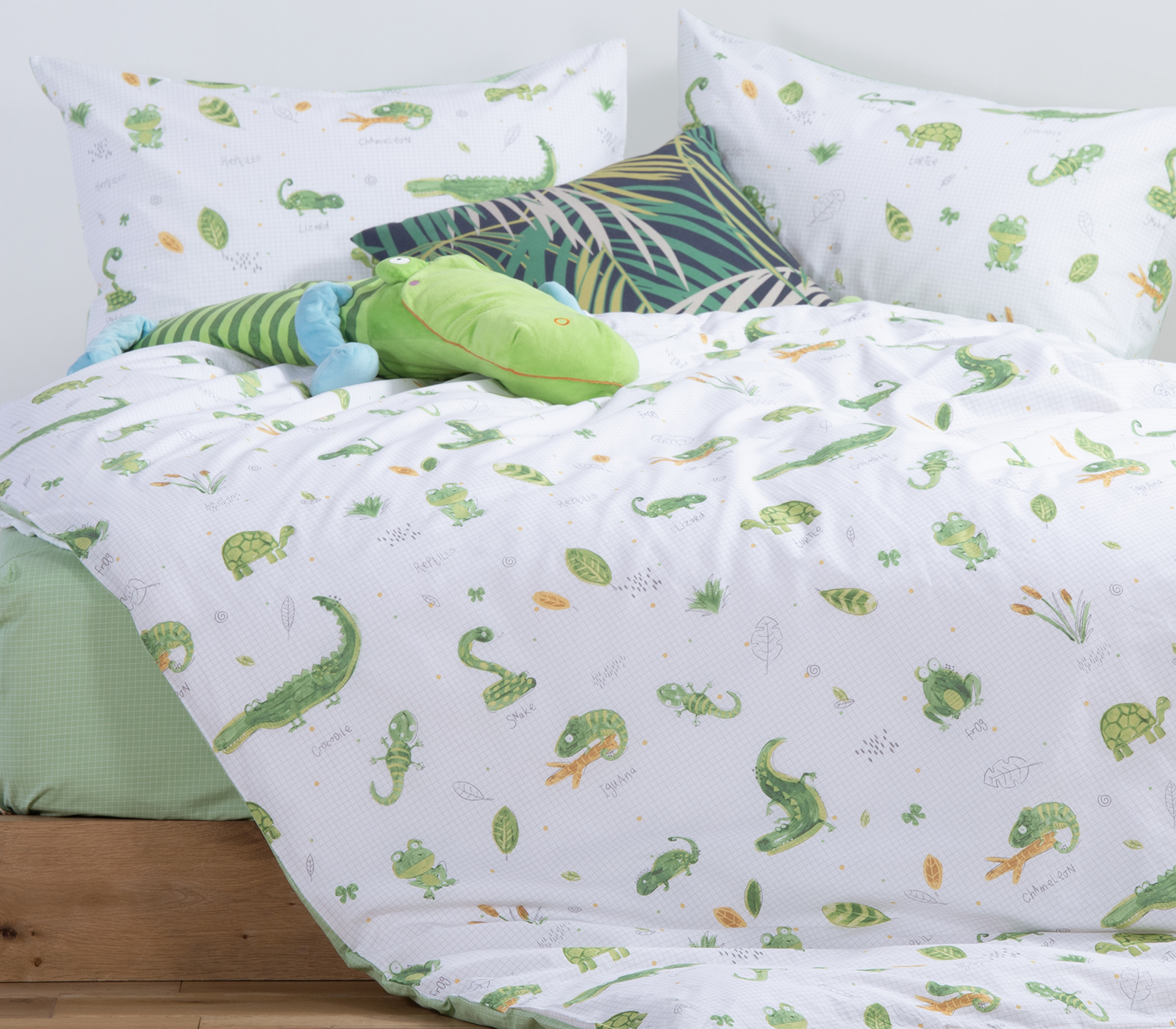Παιδικά Σεντόνια Nef-Nef Homeware (Σετ) Cute Reptiles 170x260 White/Green