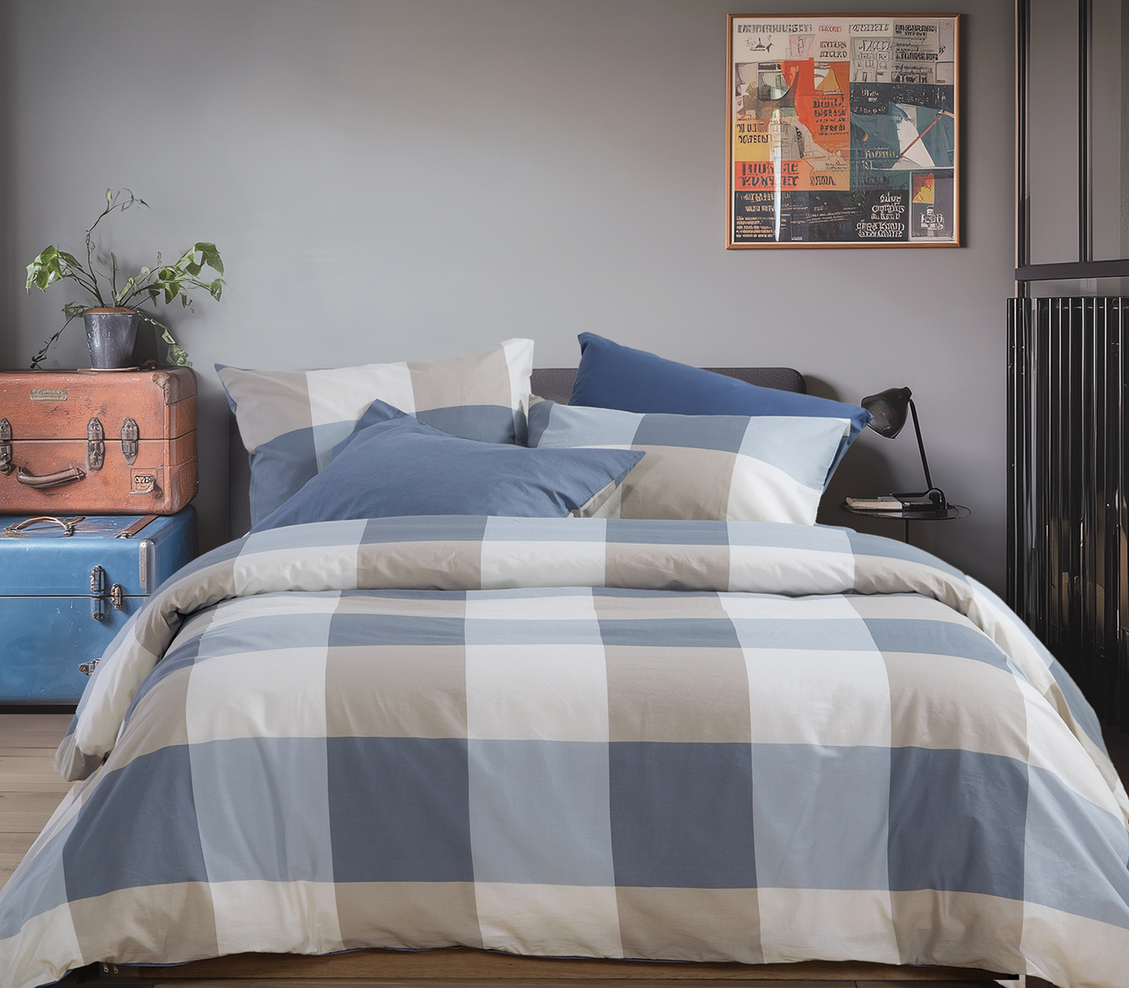 Παπλωματοθήκη Μονή Nef-Nef Homeware (Σετ) Casual Check 170x240 Denim