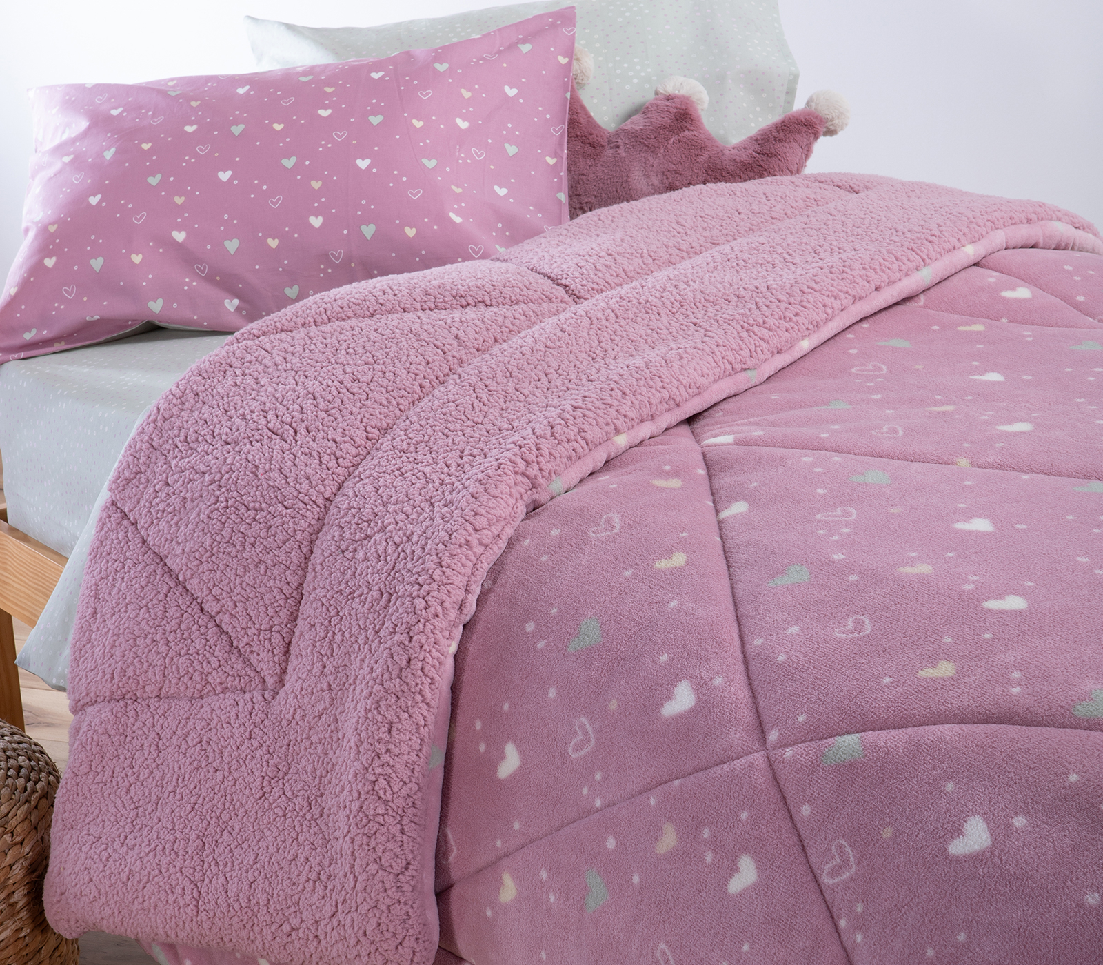 Παιδικό Κουβερτοπάπλωμα Μονό Nef-Nef Homeware Hearts Look Space 160X220 Rose