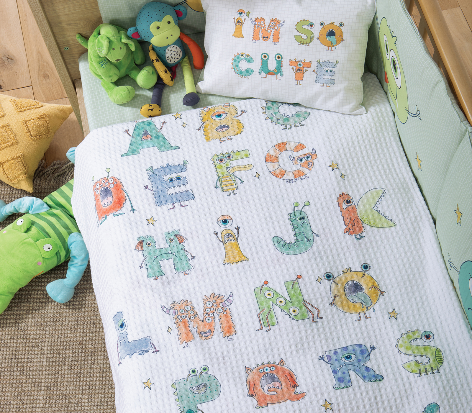 Πικέ Βρεφική Κουβέρτα Κούνιας Nef-Nef Homeware Alphabet Monster 110X150 White
