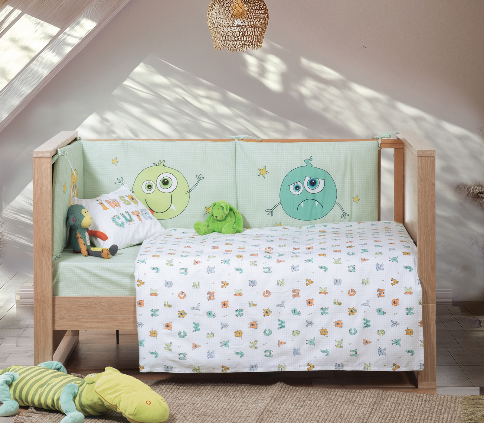 Βρεφικά Σεντόνια Κουνιας Nef-Nef Homeware Alphabet Monster Pistachio 