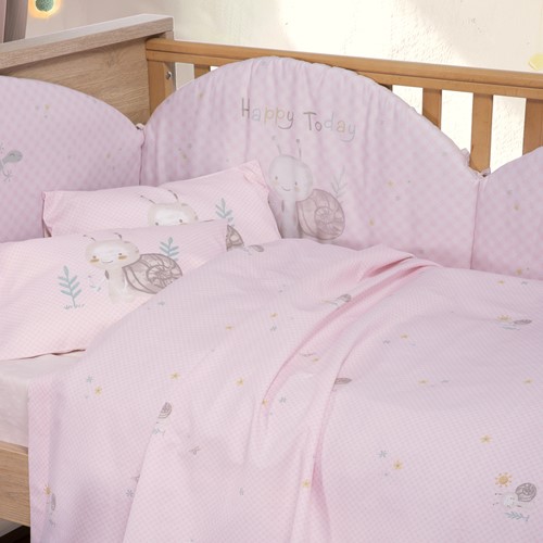 Βρεφικά Σεντόνια Κούνιας Nef-Nef Homeware (Σετ) Cute Snail 120x170 Pink