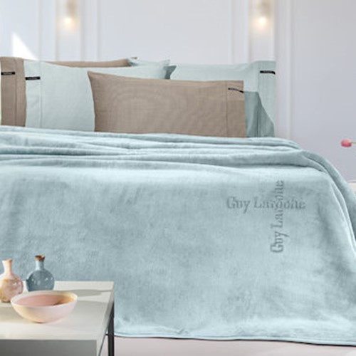 Κουβέρτα Βελουτέ Yπέρδιπλη Guy Laroche 220X240 Logo Indigo