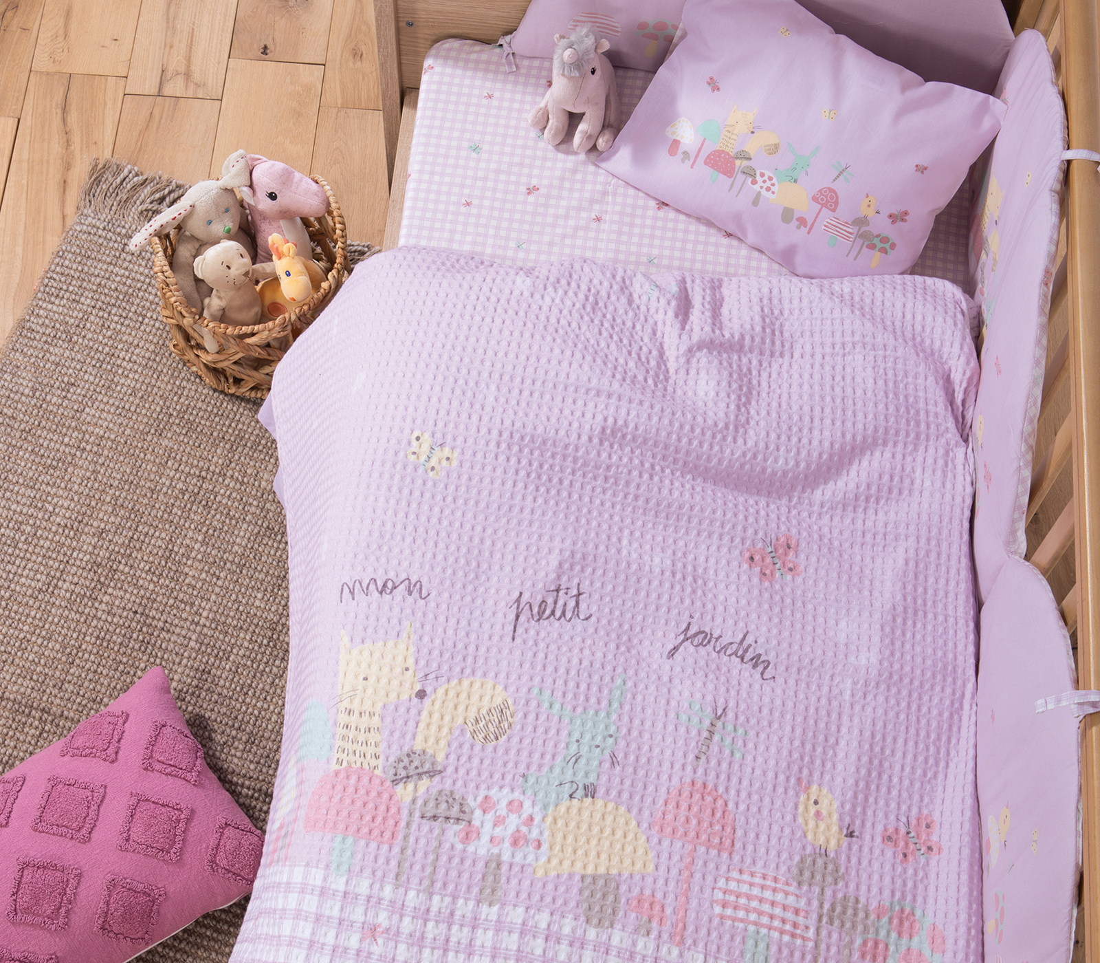 Πικέ Βρεφική Κουβέρτα Αγκαλιάς Nef-Nef Homeware Petit Jardin 80x110 Lilac 