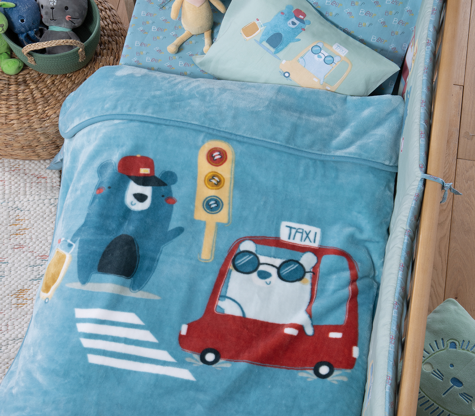 Βρεφική Κουβέρτα Koύνιας Nef-Nef Homeware Traffic 100X140 Αqua