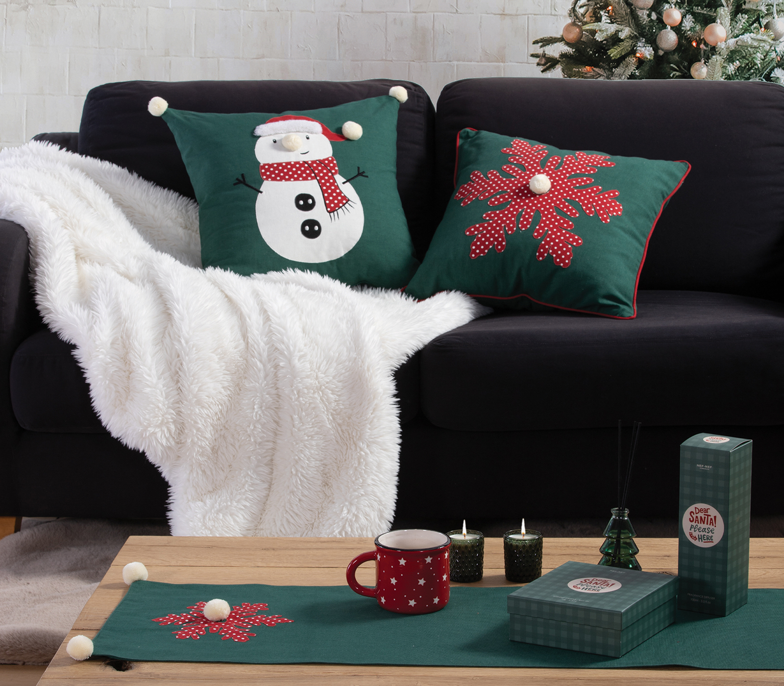  Χριστουγεννιάτικο Διακοσμητικό Μαξιλάρι Nef-Nef Happy Snowflake 45X45 Green