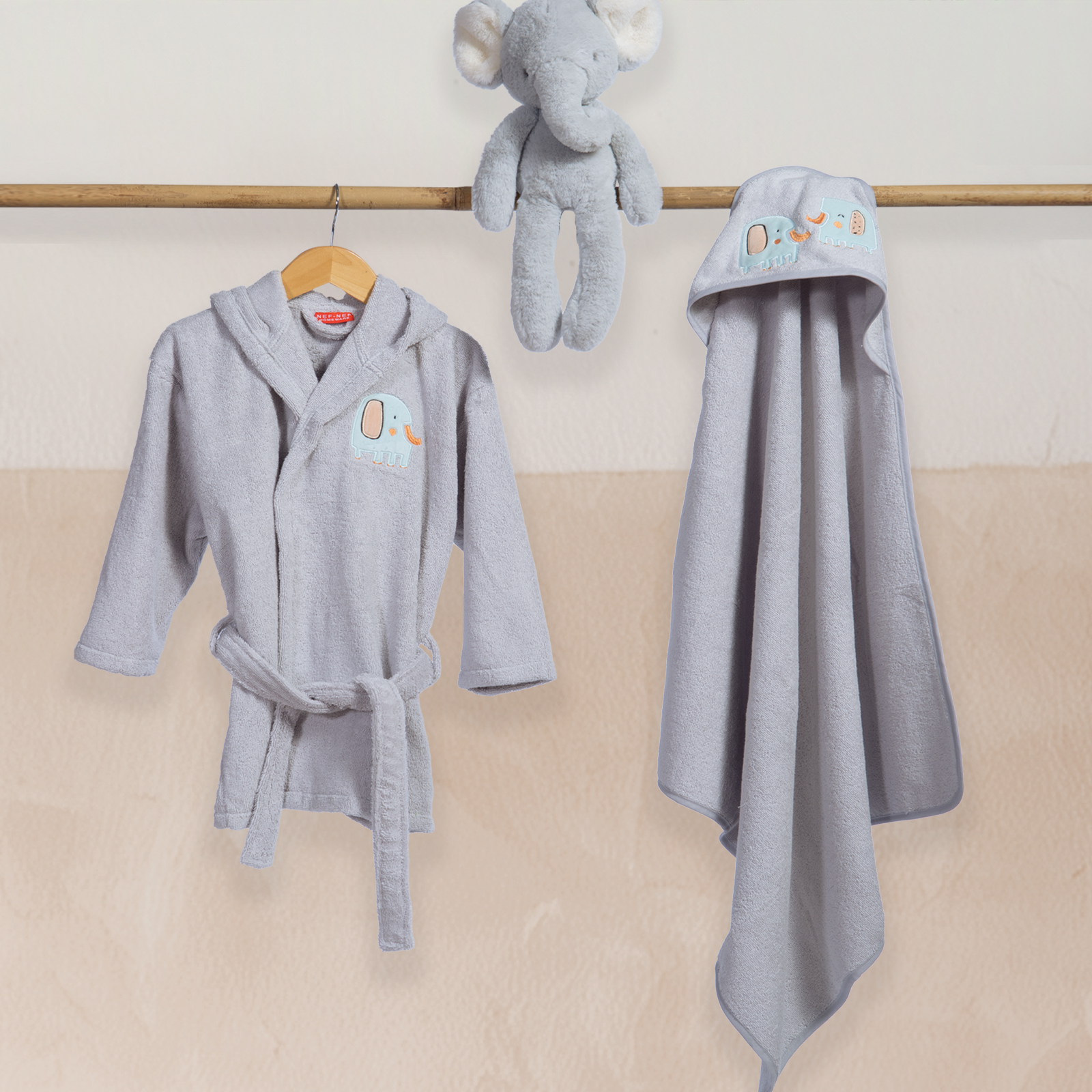 Βρεφικό Μπουρνούζι Nef-Nef Homeware Elephants Grey Αge 4