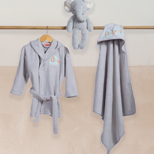 Βρεφικό Μπουρνούζι Nef-Nef Homeware Elephants Grey Αge 4
