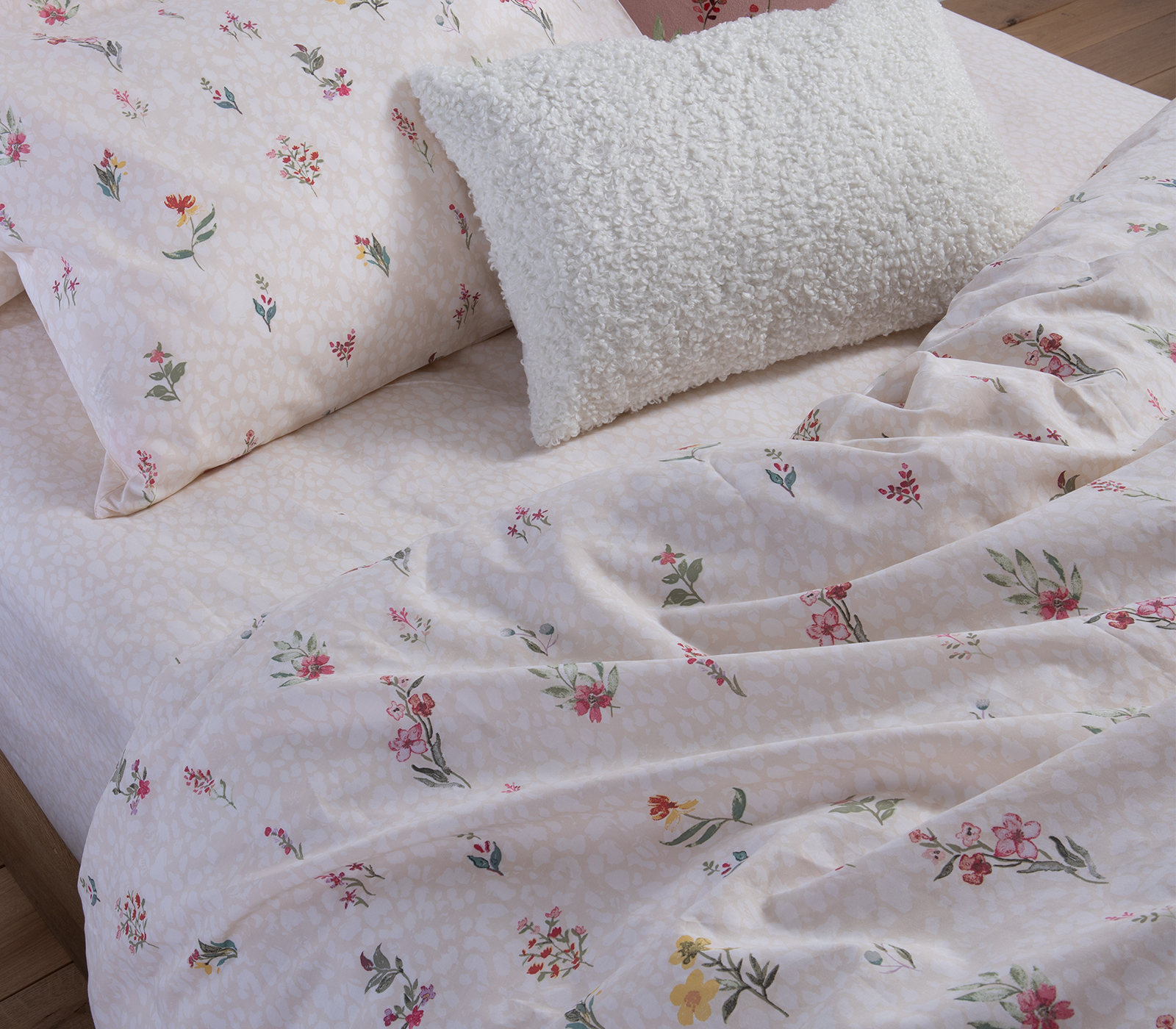 Σεντόνια Μονά Nef-Nef Homeware (Σετ) Με λάστιχο 170Χ270 Plant Ecru